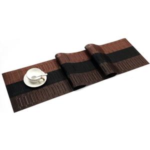 SHACOS Table Runners Woven Vinyl Table Mats 12x71 inch for Kitchen Dining Table Non Slip Washable, Ombre Coffee Black