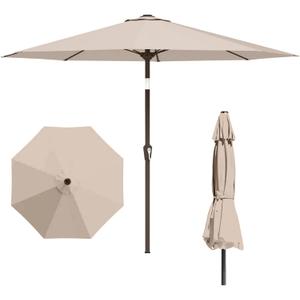 11FT Patio Umbrella, Outdoor Umbrella with with 8 Sturdy Fiberglass Ribs,Market Table Umbrella with Push Button Tilt and Crank,Suit for Backyard,Garden,Pool,Deck(Beige)