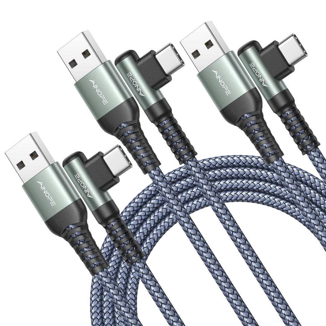 AINOPE Type C Cable [3-Pack, 6.6FT] Right Angle, 3.1A USB Type C Cable Fast Charging, Nylon Braided Type C Charging Cable Fast Charger