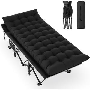 Slendor Camping Cot, Folding Camping Cots for Adults, Portable Sleeping Cot with Carry Bag, 1200D Double Layer Oxford, Camp Cot Bed for Guest Travel, Hiking, Support 500lbs, Black, X-Large
