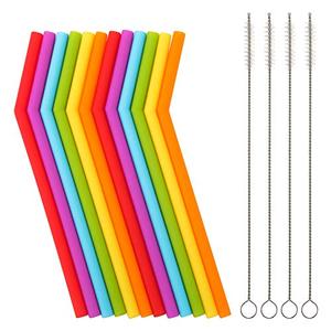 Reusable Silicone Straws for Toddlers & Kids - 12 pcs Flexible Short Drink 6.6" Straws for 6-10 oz Yeti/Rtic/Ozark Tumblers & 4 Cleaning Brushes - BPA free, Eco-friendly,no Rubber Tast