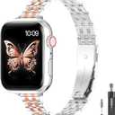 for Apple Watch Band 38mm 40mm 41mm 42mm 44mm 45mm Series 9 8 7 6 5 4 3 2 1 SE SE2 Women and Men,Classic Stainless Steel Metal Watchband for iWatch Bands,Pretty Shiny Look