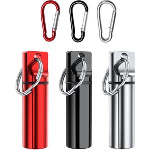 Small Pocket Pill Box Keychain (3 Pack), Aluminium Alloy Portable Mini Pill Organizer Case Container for Purse,Waterproof Metal Pill Holder Medicine Bottle for Outdoor Camping Trave