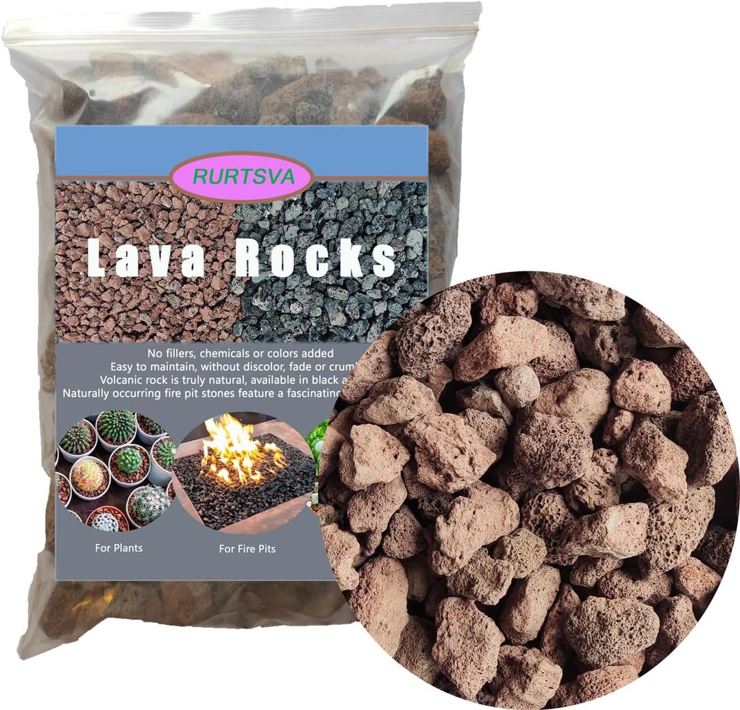 Medium Lava Rock 5LBS, 1' - 2' Natural Volcanic Stones Use in Fireplace, Fire Pit or Bowl Rocks for Indoor Outdoor Natural Gas Propane Fires and Decorative Landscaping-Red