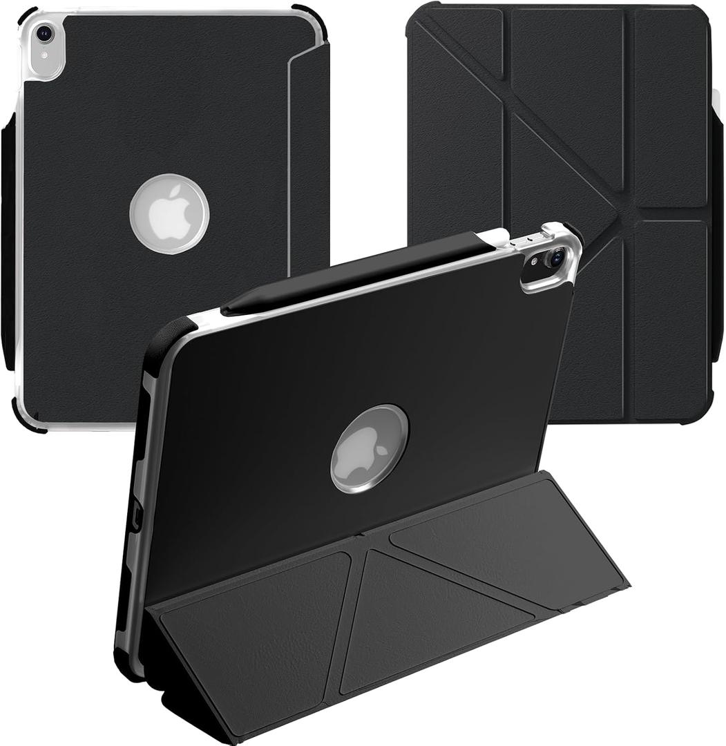 Case for iPad (A16) 11th Generation 11 Inch 2025, iPad 10th Generation Case 10.9 Inch 2022 with Pencil Holder, 3+Y Fold Magnetic Protective Stand Cover (Black)