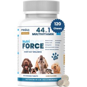 2 x NutriForce 44-in-1 Multivitamin for Dogs – Daily Supplement for Hip & Joint, Skin & Coat, Immune, Digestion, Energy & Heart – 120 Chewable Tablets – Liver Flavor – All Breeds & Ages – Vet Recommended