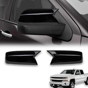 Glossy Black Ox Horn Rearview Mirror Cover Compatible with Chevy Silverado/GMC Sierra 1500 2012-2018