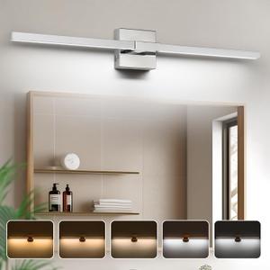 32 Inch LED Bathroom Vanity Light (5CCT, Dimmable), Chrome Bathroom Light Fixtures Over Mirror, Modern Vanity Light Bar for Bathroom 3000K/ 3500K/4000K/5000K/6000K, J0061-4-240515 (32inch)