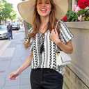 Unixseque Summer Tops for Women Casual Boho Blouses Short Sleeve V Neck Shirts Tie Front 2025 Trendy Beach Vacation Clothes (White)
