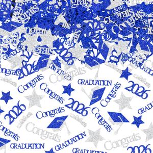 200Pcs Blue and Silver 2026 Graduation Table Confetti, Graduation Confetti 2026 for Tables 2026 Graduation Party Table Decorations Blue and Silver