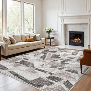 8X10 Area Rugs for Living Room Bedroom,Modern Abstract Large Carpet Washable Rugs 8x10 for Dining Room Office,Non Slip Gray Print Faux Wool Thin 8 by 10 Indoor Nursery Kids Home Pet & Child Friendly (Grey/Multi)