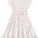 Ecolala Girls Summer Dress Cute Bow Cherry Graphic Flutter Sleeve Ruffle Hem Fancy Dress with Waist Tie White 11-12 Years