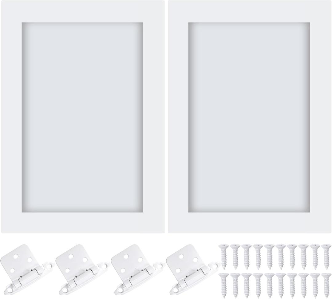 Cinnvoice 2 Pcs Pine Kitchen Cabinet Door Replacement with 4 Pcs Cabinet Hinges Wood Shaker Door Front Replacement for Kitchen, Bathroom, Vanity(White,16.25" W X 22.5" H)