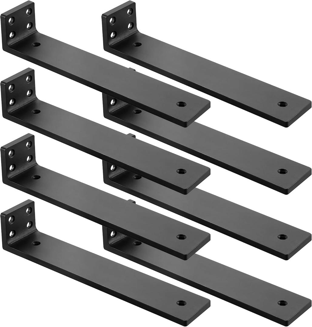Floating Shelf Brackets 12 inch, Heavy Duty Wall Shelf Bracket 8 Pack for Shelves Support, Hidden Metal L Brackets with Mounting Hardware (1/5'' Thick)