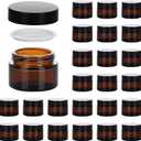 1oz Glass Jar with Lid, Hoa Kinh 30Pack Amber Round Containers Cosmetic Glass Jars with Inner Liners and Black Lids Travel Jars for Storing Lip and Body Scrub, Lotion, Body Butter, Bath Salts, Liquid