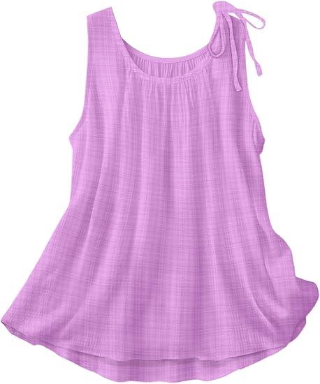 YESNO Summer Casual Tank Tops for Women Floral Printed Scoop Neck Loose Fit Ruched Sleeveless Shirts with Bow EV1, Large