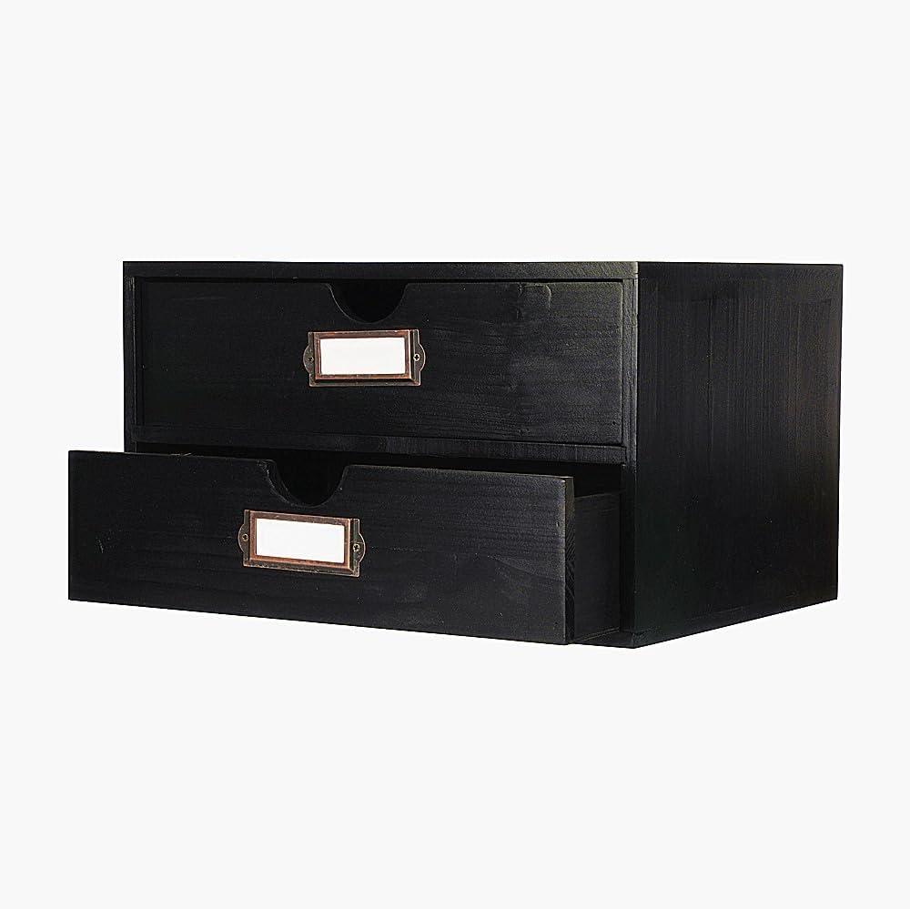 Wooden Storage Box Rustic Desktop Organizer with 2 Drawers Office Desk Accessories Shelf Large Craft Storage Containers Apothecary Cabinet and Chest Jewelry Holder for women(BLACK)