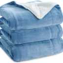 Bedsure Sherpa Fleece Blankets Queen Size for Bed - Thick and Warm, Soft Fuzzy Plush Queen Blanket for Winter, Washed Blue, 90x90 Inches