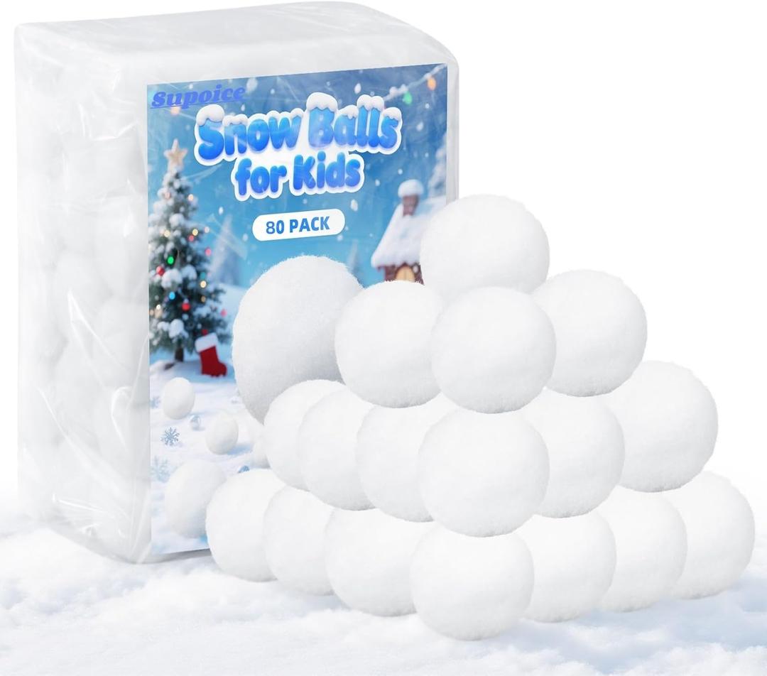 Supoice 80 Pack Snow Balls Indoor 2 Inch Large Snow Fight Balls Christmas & Winter Holiday Realistic Fake Snow Toys for Indoor, Outdoor Snow Fight, Toss Game