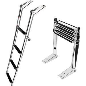 Stainless Steel Telescoping Folding Ladder Rear Entry Inboard Ladder All Welded Reinforce Swimming Deck Ladder with Wide Steps and Strong Handrails (4 Steps)