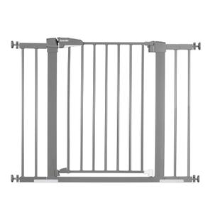 BABELIO 26-40 Inch Easy Install Pressure Mounted Metal Baby Gate/Pet Gate, No Drilling, No Tools Required, with Wall Protectors and Extenders (Gray)