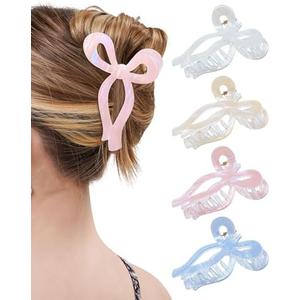 Mesovor 3 Pack Elegant Bow Hair Claw Clips, Nonslip 4.3" Large Hair Grip Hairclips for Thin and Thick | Acrylic Hair Strong Hold Hair Jaw Clamps (Mermaid Stripes)