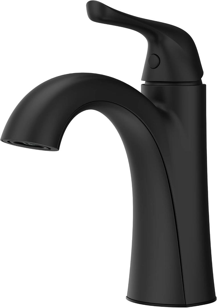 Pfister Willa Single Handle Bathroom Sink Faucet 1 Hole Matte Black with Spot Defense Finish Push & Seal Drain NSF Certified Water Efficient Vanity Faucet LF042MALSDB