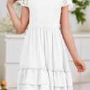 HOSIKA Girls Vintage Floral Lace Boho Ruffle Swing Birthday Party Holiday Flower Girl Dress for 6-12 Years