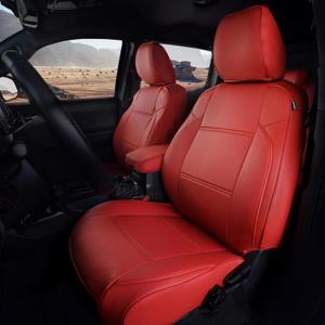 CoverCenter for Toyota Tacoma Seat Covers 2023-2016, Custom-Fit Full Set Seat Cover for 2016-2023 Toyota Tacoma Crew/Double Cab Durable Red Leather Car Trucks Accessories