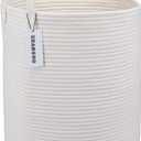 Cotton Rope Laundry Basket Hamper for Clothes Decorative Woven Storage Basket for Living Room Bedroom Boho Tall Rope Baskets for Blanket Toys Baby Nursery Hamper Bin Large white (Regular)