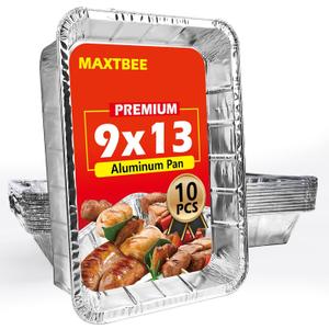 Aluminum Pans Foil Pans, 10 Pack 9x13 Disposable Trays Half Size Tin Pans Heavy Duty Foil Trays Food Containers For Cooking, Baking, Roasting, Chafing, Heating or Steam Table