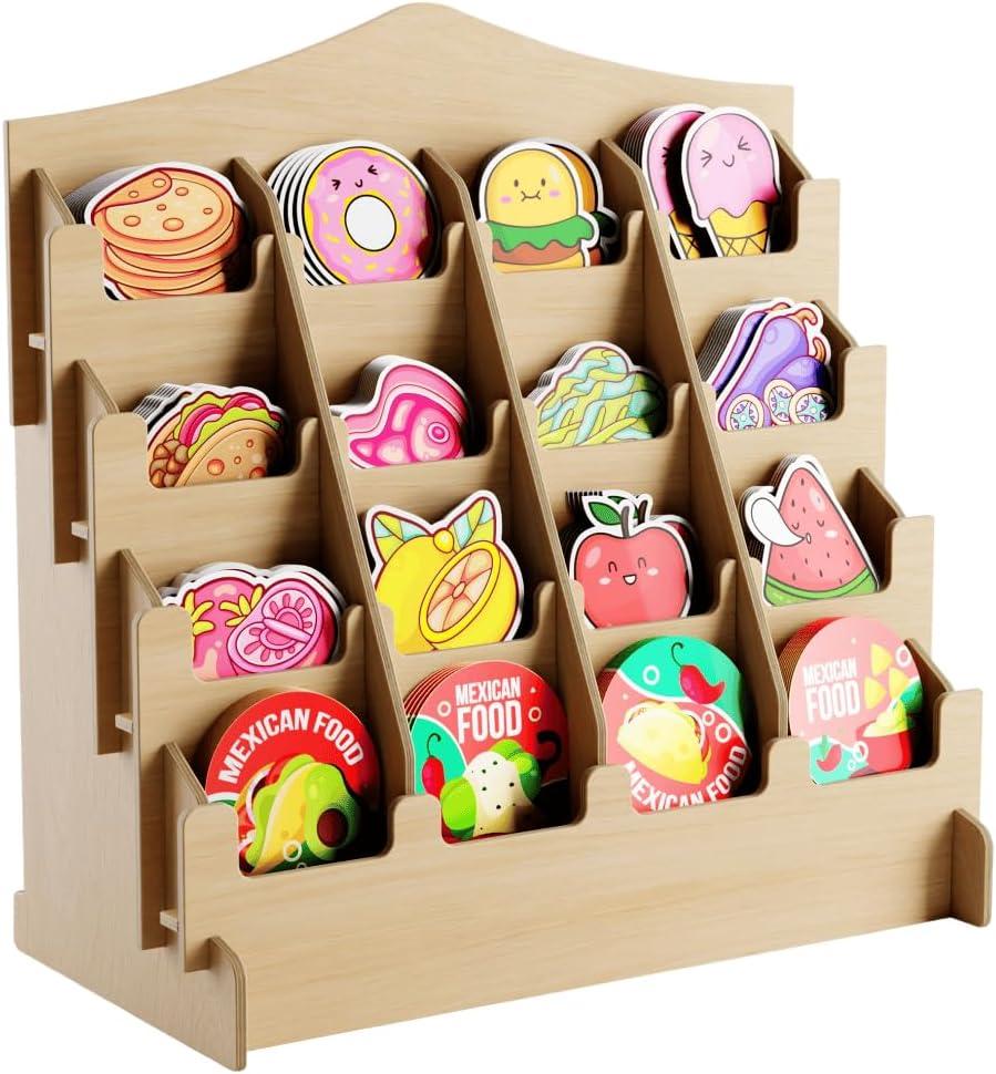 Sticker Display Stand with Curved Pockets for Big 4'' Stickers- Brochure Holder with Customizable Space - On the Go Display Stands for Vendor Events - Ideal for Small Business Vendors (Natural, Medium)