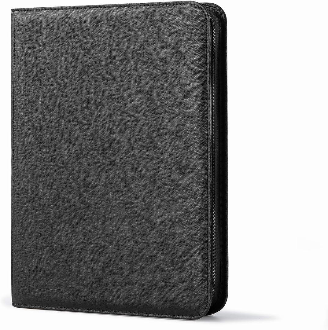 9 Pocket Trading Card Binder, Ringless Card Binder with Zipper for TCG and Sport Cards Collections, Holds 360 Cards with Side-Loading Pages, Black