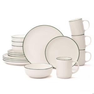 OTAGO 24-Piece Porcelain Dinnerware Set for 6 with Mugs, White Stoneware Plates and Bowls Sets, Ceramic Dish Set for Kitchen, Dinner & Dining, Blue Rim, Microwave & Dishwasher Safe