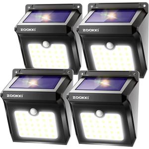 Solar Outdoor Lights -120 Illumination Solar Motion Sensor Lights Outdoor - IP65 Waterproof Wireless Security Outdoor Solar Powered Lights for Garden Fence Patio Deck28LED 4-Pack