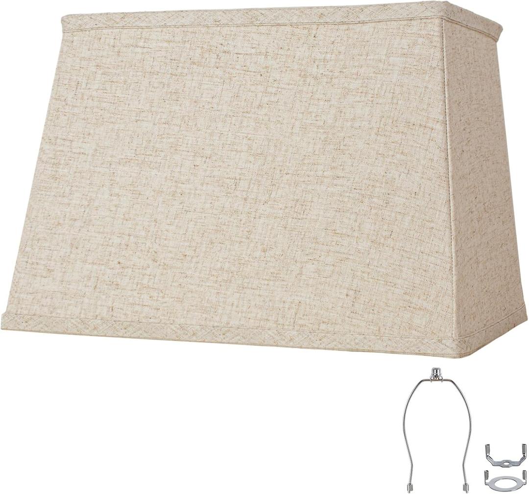 Rectangular Lampshade, Large Beige Lamp Shade, (7 x 12.5) '' x (9 x 15) '' x 9.8 '', Includes 1 Shade Bracket, 2 Adapters, Suitable for Table Lamps and Floor Lamps, Easy Assembly