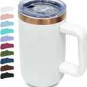 20 oz Insulated Coffee Mug with Lid, Stainless Steel Coffee Tumbler Bulk, Double Wall Vacuum Travel Mug with Handle, Leakproof Powder Coated Coffee Cups for Hot and Cold Drinks (White,1 pack)