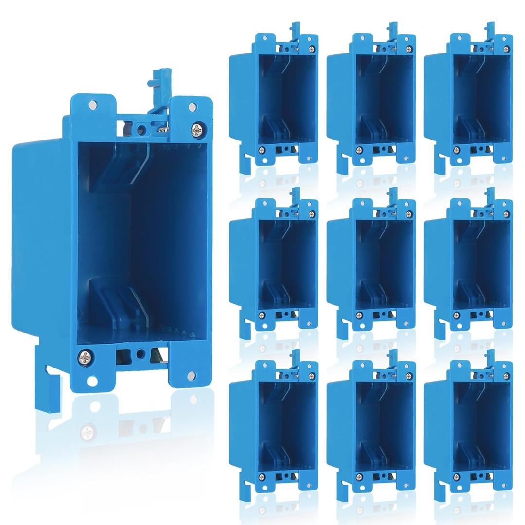 10 Pack Single Gang Electrical Outlet Box, Old Work Box, 14 Cubic Inch Switch Box Plastic Outlet Box 1-Gang Electrical Outlet Box Extenders for Residential Commercial Old Job Applications