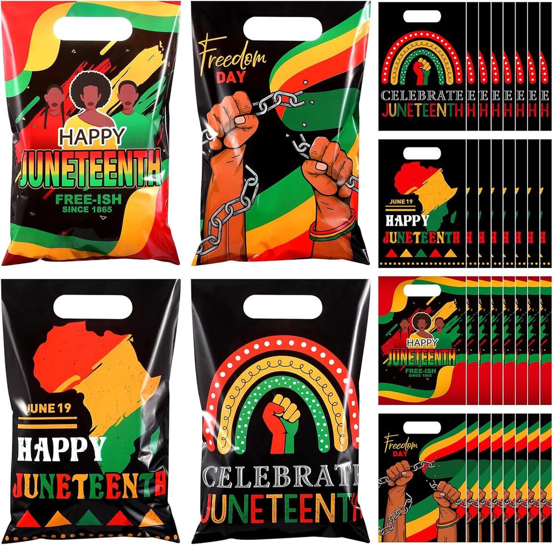 Pasimy 100 Pcs Happy Juneteenth Bags Plastic Juneteenth Party Gift Bags Bulk African American IndepeNdence Day Goody Candy Treat Baggie for June 19th Freedom Decoration Supplies Pasimy 100 Pcs Happy Juneteenth Bags Plastic Juneteenth Party Gift Bags Bulk African American IndepeNdence Day Goody Candy Treat Baggie for June 19th Freedom Decoration Supplies
