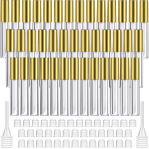 Patelai 40 Pieces Empty Lip Gloss Tubes Containers Clear Lip Balm Bottle with Rubber Stopper and 2 Pieces Funnels for Women DIY Makeup Lip Samples(10 ml,Gold)
