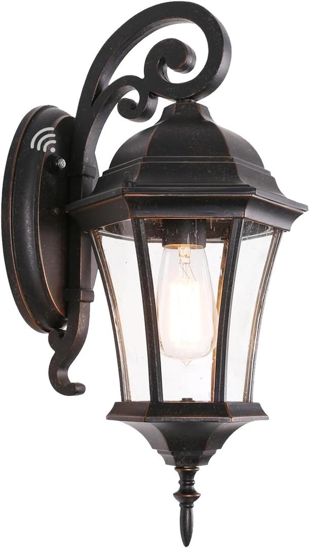 Dusk to Dawn Outdoor Wall Light Fixture 18 High Antique Bronze Porch Light with Wall Mount, Vintage Waterproof Wall Sconce with Clear Seeded Glass, 1 Pack, LMMS3601-DNS