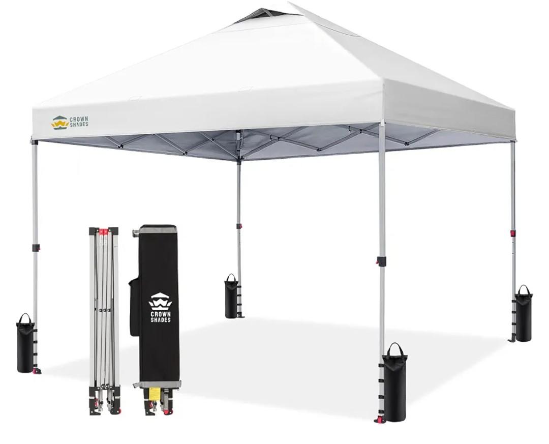 10x10 Pop Up Canopy, Portable Instant Canopy Tent with Carry Bag, 4 Sandbags and 8 Stakes for Outdoor Events, Parties & Camping - White