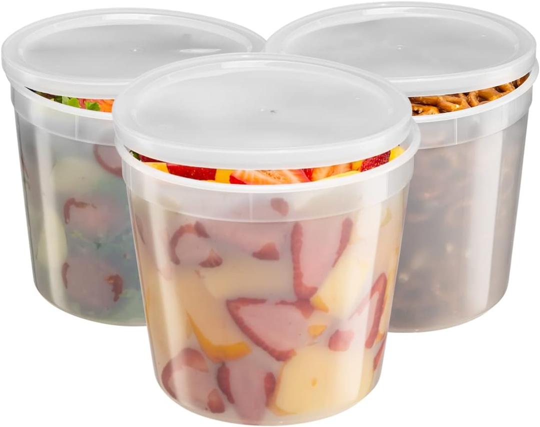 GUSTO [20 Sets] 86 oz. Plastic Food Storage Deli Containers with Lids, Ice Cream Bucket & Soup Pail - (Formerly Comfy Package)