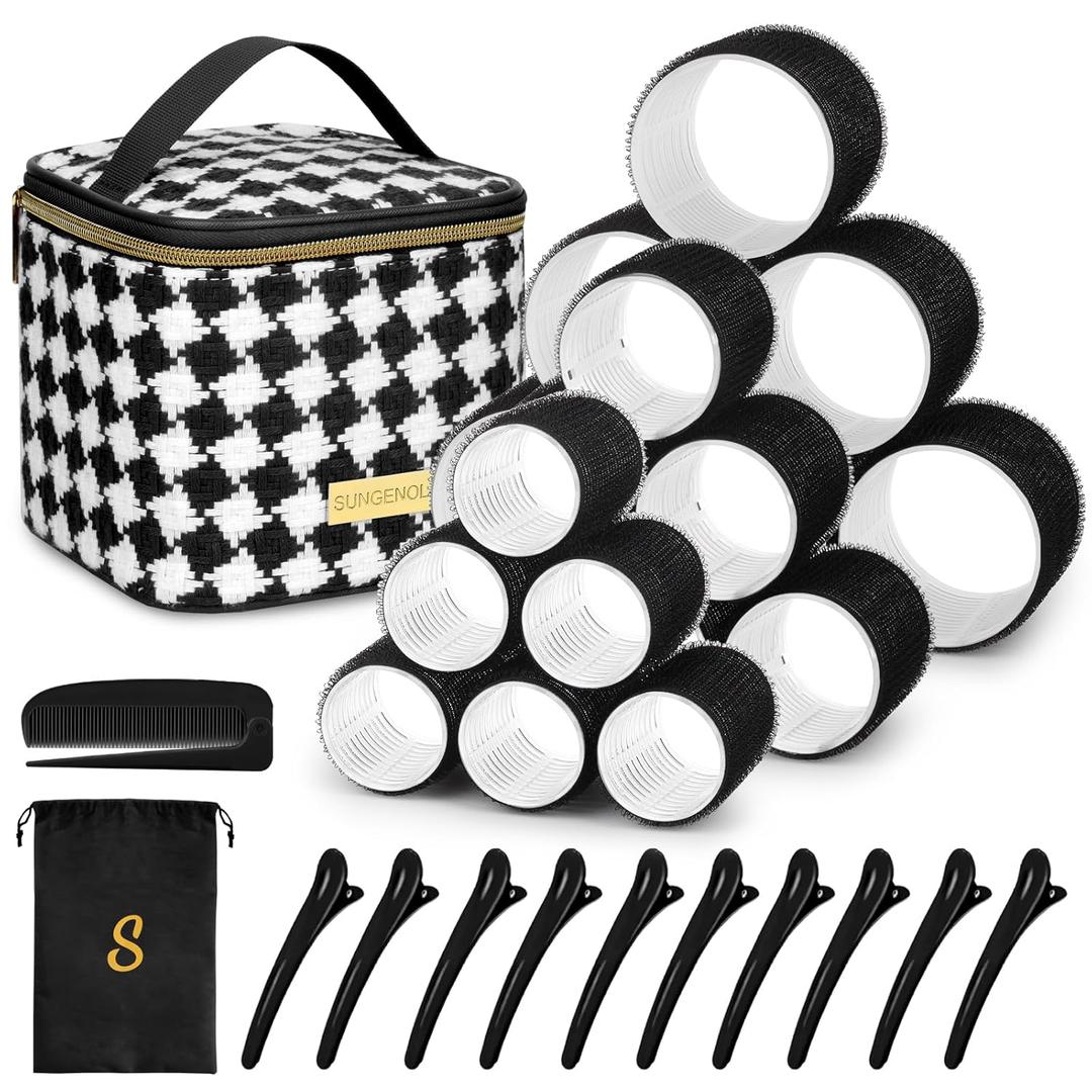Hair Roller Set 18 pcs,Hair rollers with hair clips and comb,Salon hairdressing curlers,DIY Hair Styles, Sungenol 3 Sizes Hair Rollers in 1 set