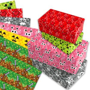 12 Sheets Pixel Style Gift Wrapping Paper,Pixel Pattern Wrapping Paper For Video Game Party DIY Gift Packing Miner Crafting Birthday Party Favor, 20 x 27 Inch