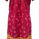 Women's Short Sleeve Red Lounger House Dress - 3 Button Bib Yoke and Pockets (Pink, XXXL)