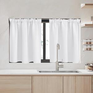 RYB HOME Kitchen Window Curtains - Blackout Privacy Half Window Curtains for Bedroom Bathroom Dining Living Room Cafe Office Short Tiers Drapes, W 34 x L 36 inches, 2 Panels, Pure White