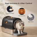 OLIXIS Stainless Steel Litter Box with Lid, Extra Large Enclosed Cat Litter Pan for Big Cats, High Sided Cat Box with Scoop & Mat, Front & Top Entry, Black