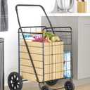 Whitmor Extra Large Utility Foldable Shopping Cart with Wheels, 100 Lb Capacity, Heavy Duty Grocery Cart with Steel Frame, Foam Handle, Rolling Collapsible Utility Trolley for Grocery, Laundry, Black
