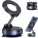 Vacuum Magnetic Suction Phone Holder, Foldable and Retractable Hands-Free Suction Cup Phone Mount for Car/Gym/Mirror/Smooth Surface, Compatible with iPhone Android and All Smartphones (Black)